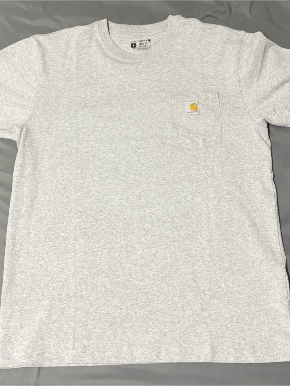 Carhartt Short-Sleeve Pocket Tee in Heather Gray with Yellow Logo